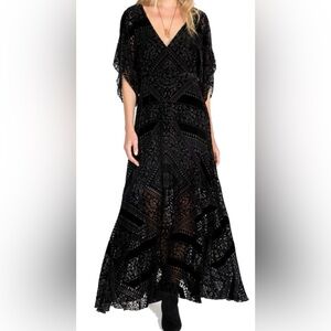 Johnny Was Black Burnout Velvet Maxi Dress – Tie Back – Excellent Condition